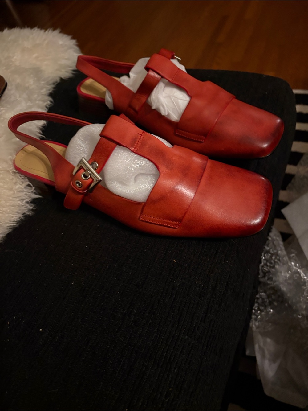 Red Leather Slingback Mules - Picture 13 of 14